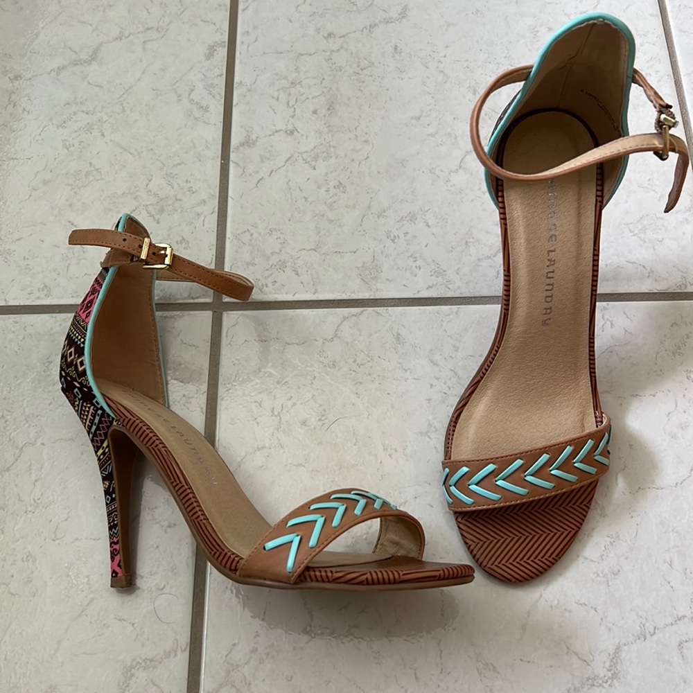 Chinese Laundry Z Lovely Holiday Tan/Teal/Pink High Heels